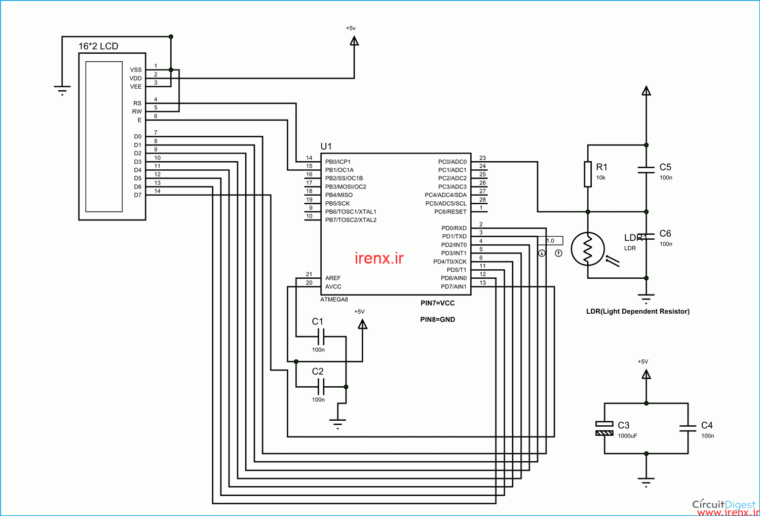 شماتیک مدار سنجش نور با اتمل استودیو AVR