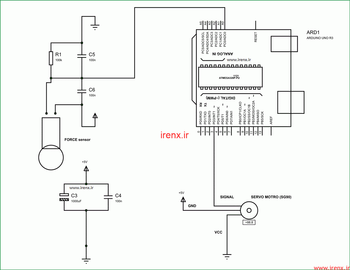 مدار پروژه کنترل موقعیت سروو با سنسور وزن